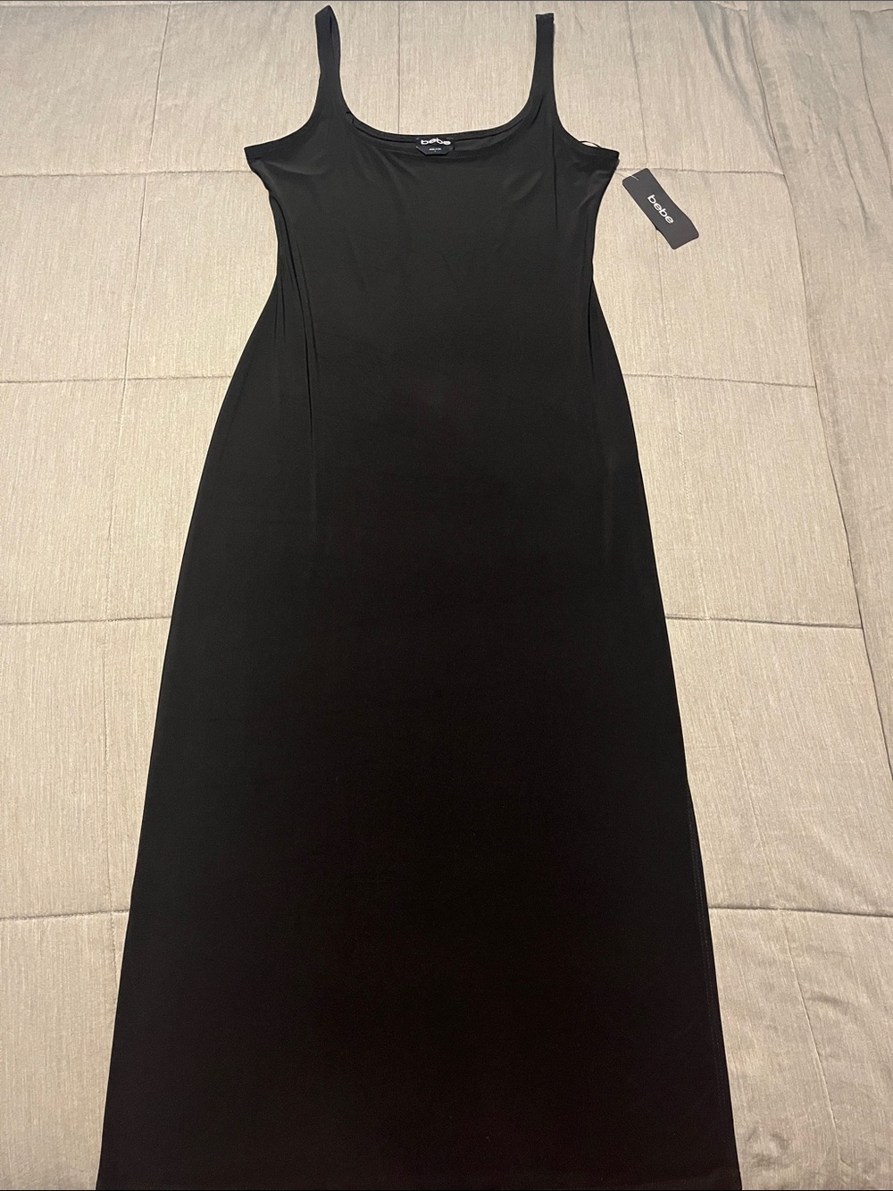 bebe Black Scoop-Neck Maxi Slip Dress w/slit
